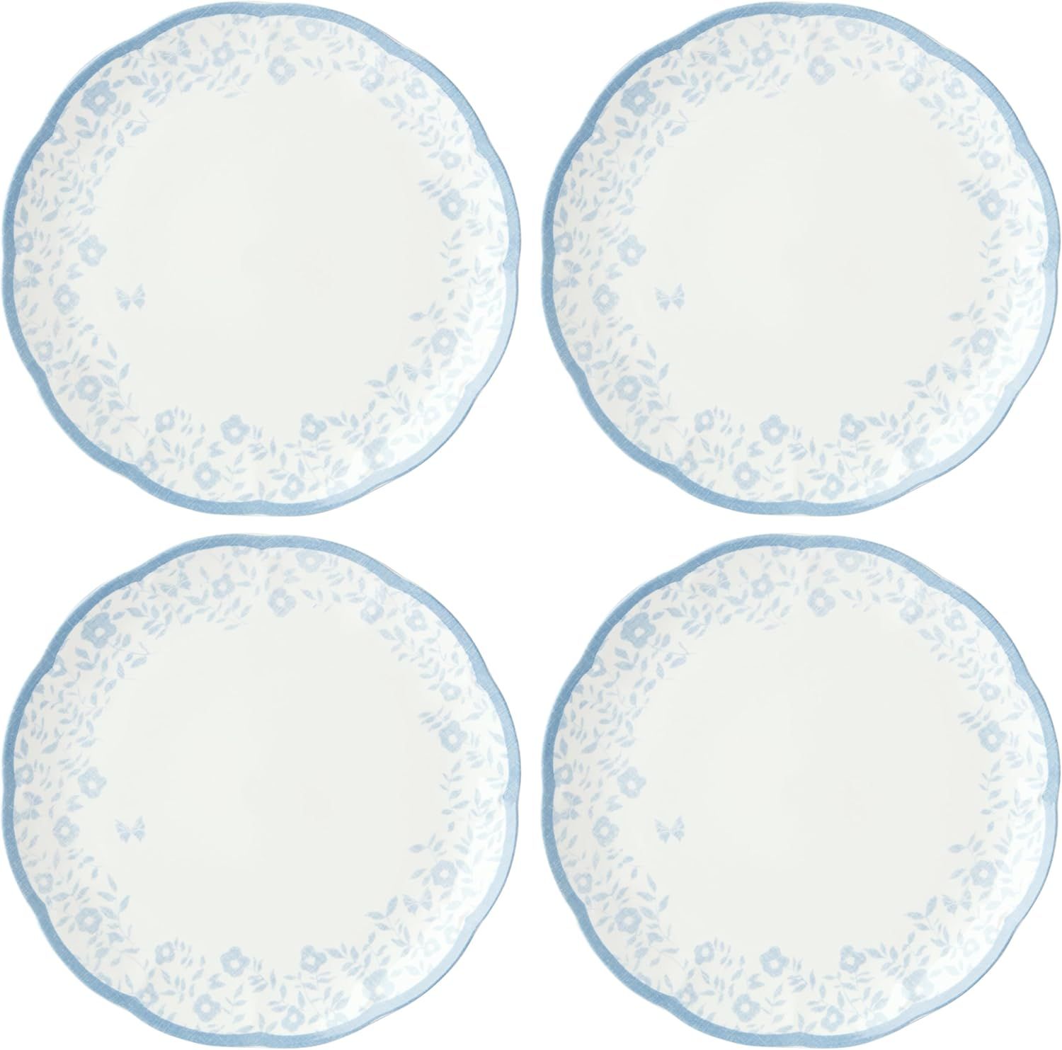 Cornflower Blue Porcelain Scalloped Edge Dinner Plates, Set of 4