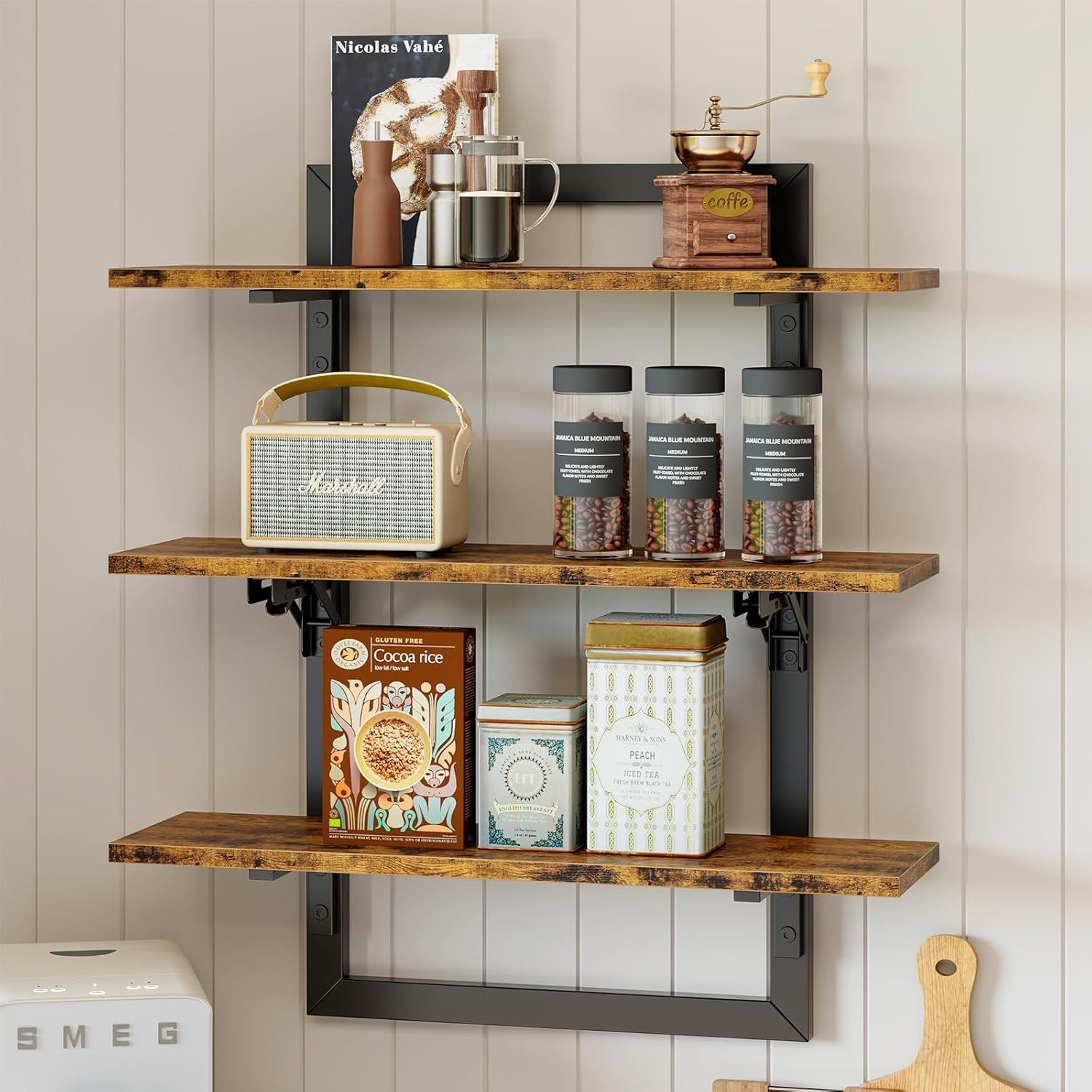 Rustic Brown 24'' 3-Tier Wood Floating Kitchen Shelves