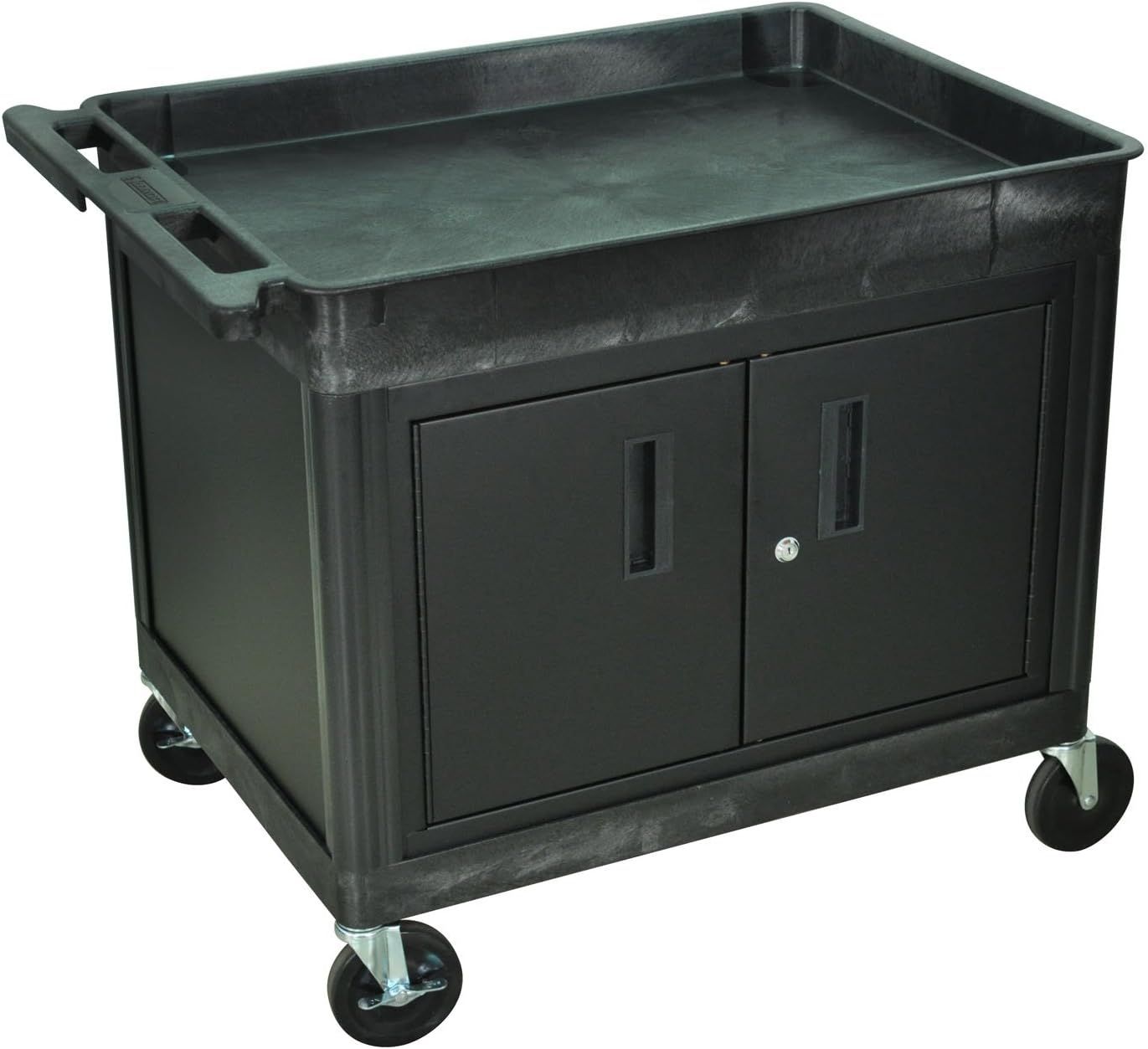 Black 30 Inch Utility Cart with Lockable Cabinet and Wheels