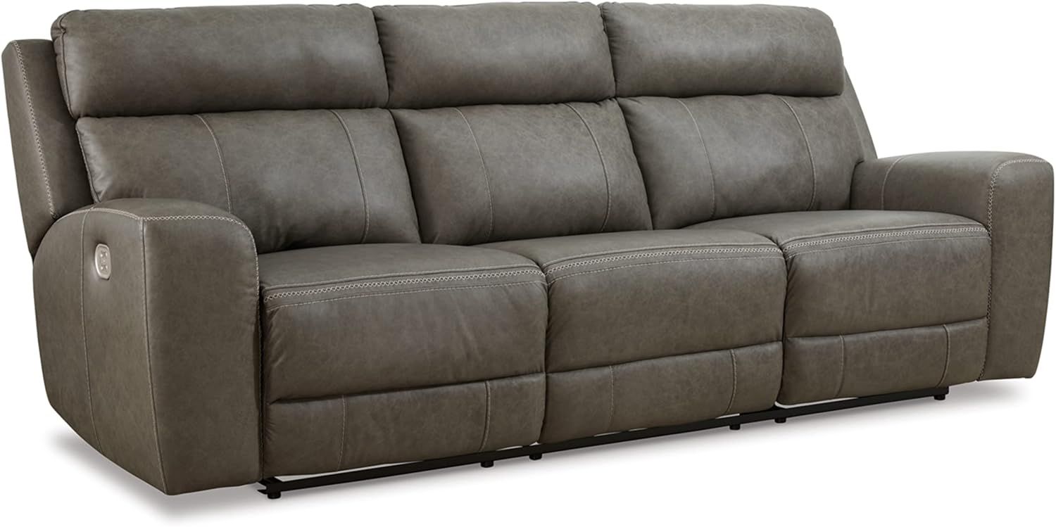 Roman 102'' Smoke Gray Faux Leather Power Reclining Sofa