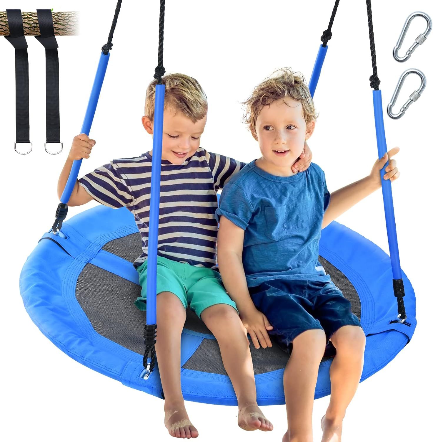 Blue 40" Round Outdoor Saucer Tree Swing with Handles