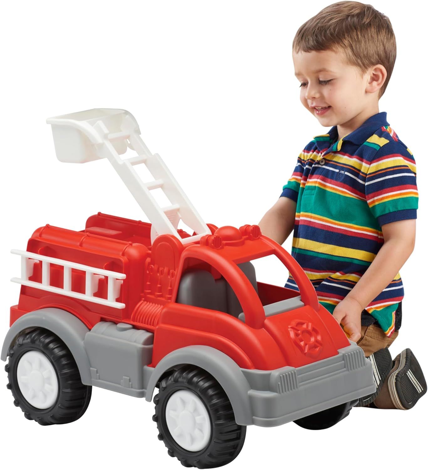 Gigantic Red Plastic Fire Truck with Extendable Bucket and Ladder