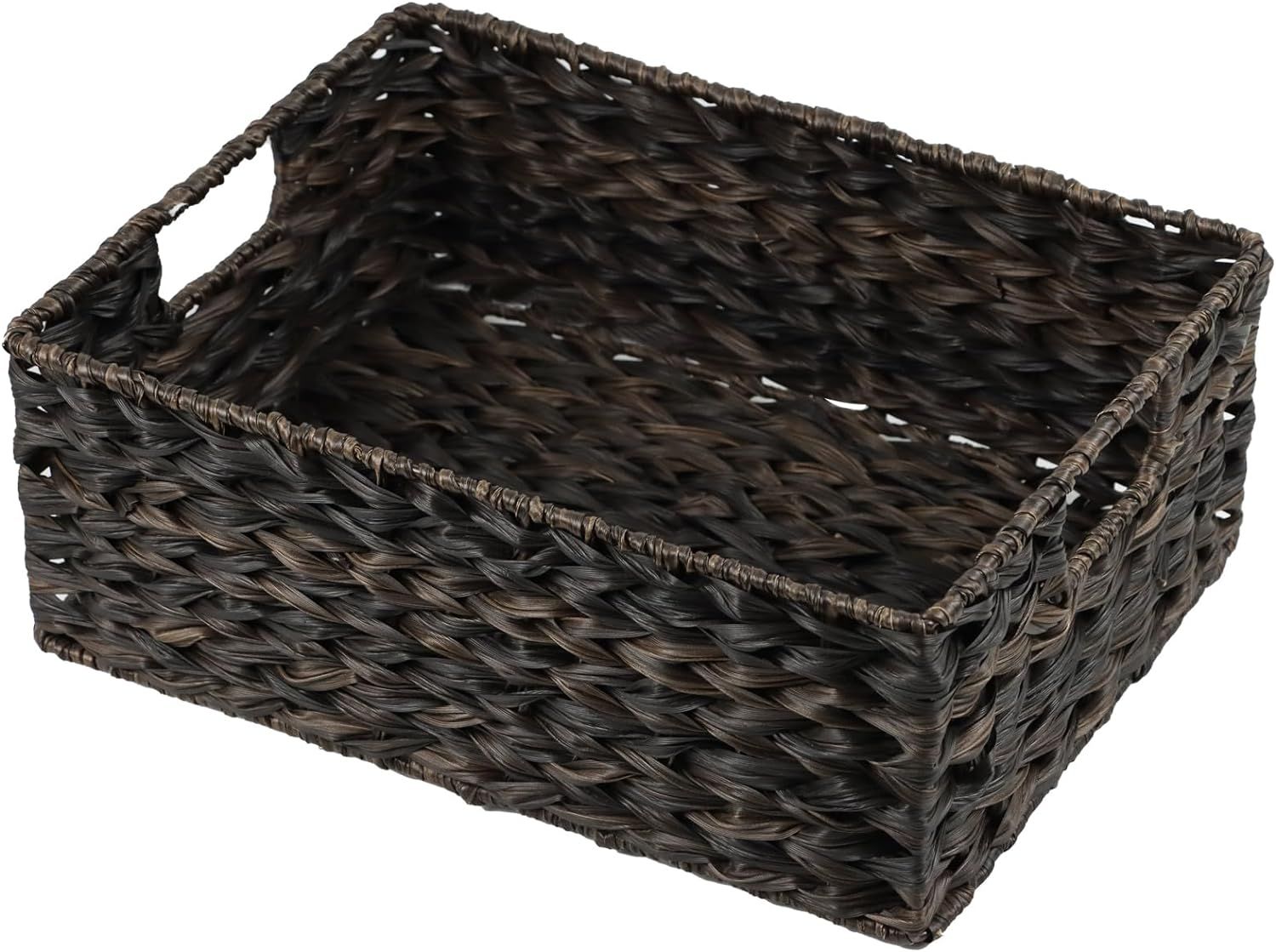 Large Black Woven Plastic Rectangular Storage Basket