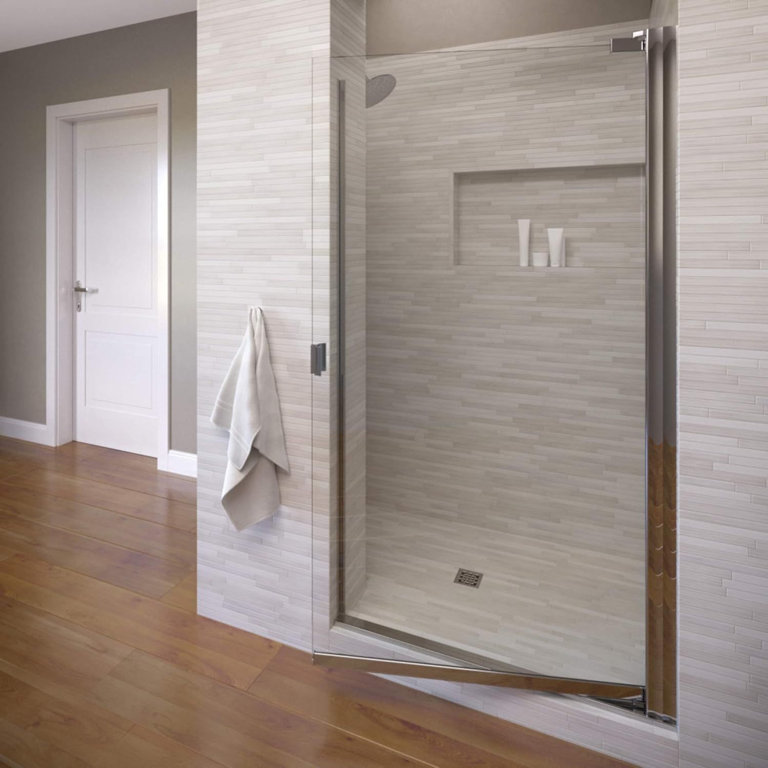 Armon 66" Chrome Semi-Frameless Pivot Shower Door with Clear Glass