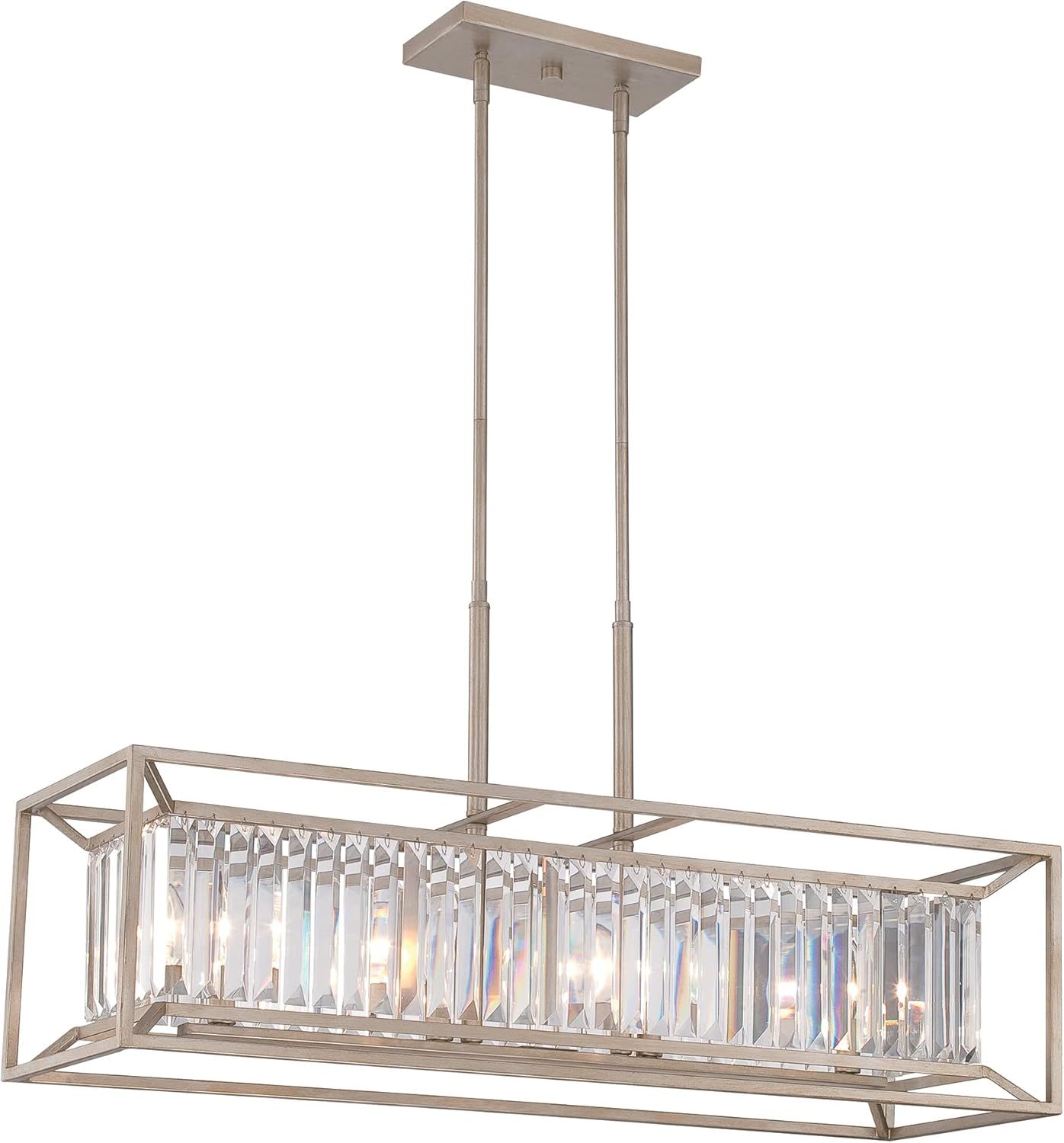 Aged Platinum Crystal 4-Light Linear Chandelier