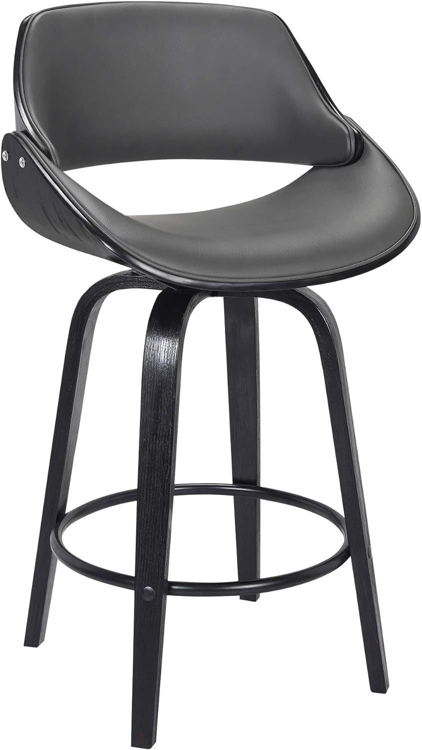 Mona 26" Black and Gray Faux Leather Swivel Barstool