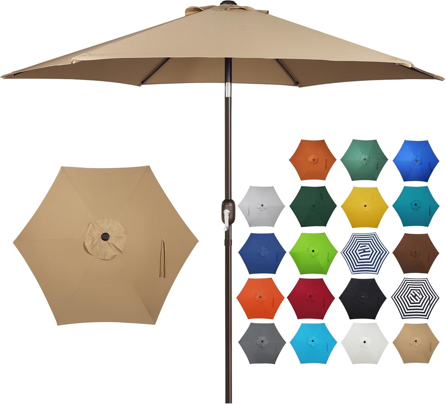 Tan 7.5 ft Aluminum Patio Umbrella with Crank Mechanism