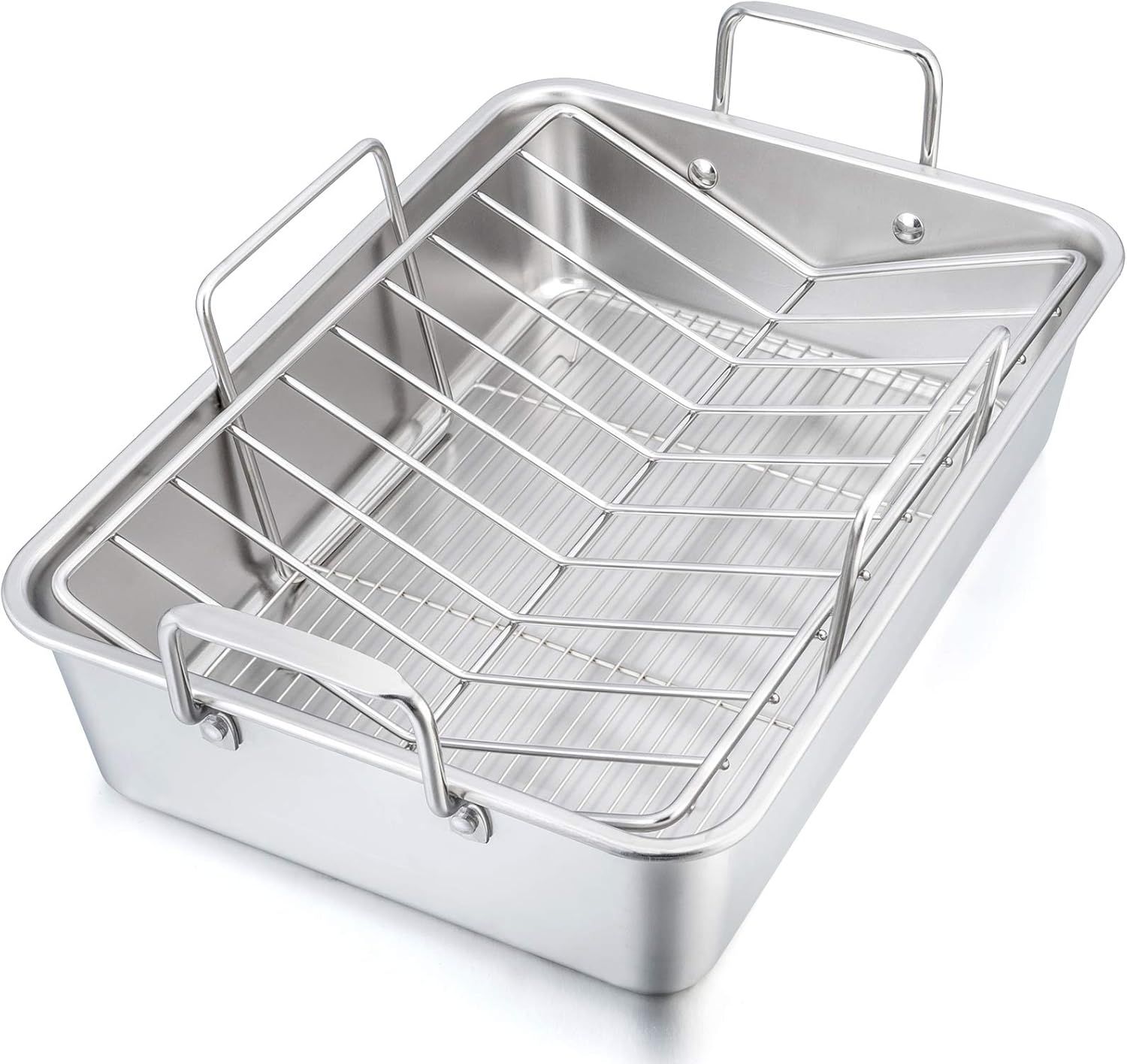 16.5" Stainless Steel Roasting Pan with V-Rack and Handles