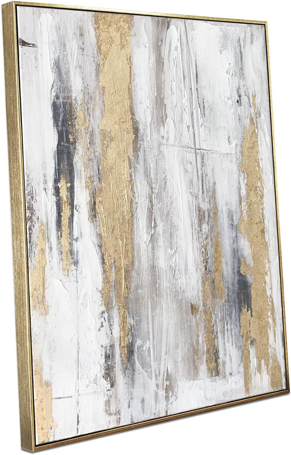 Gold and Gray Abstract Canvas Wall Art with Texture