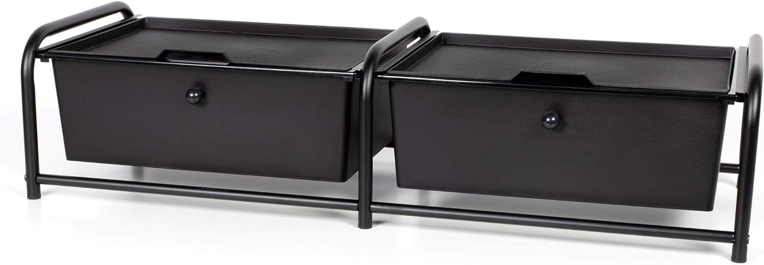 Black Metal Frame Underbed Storage with Plastic Drawers