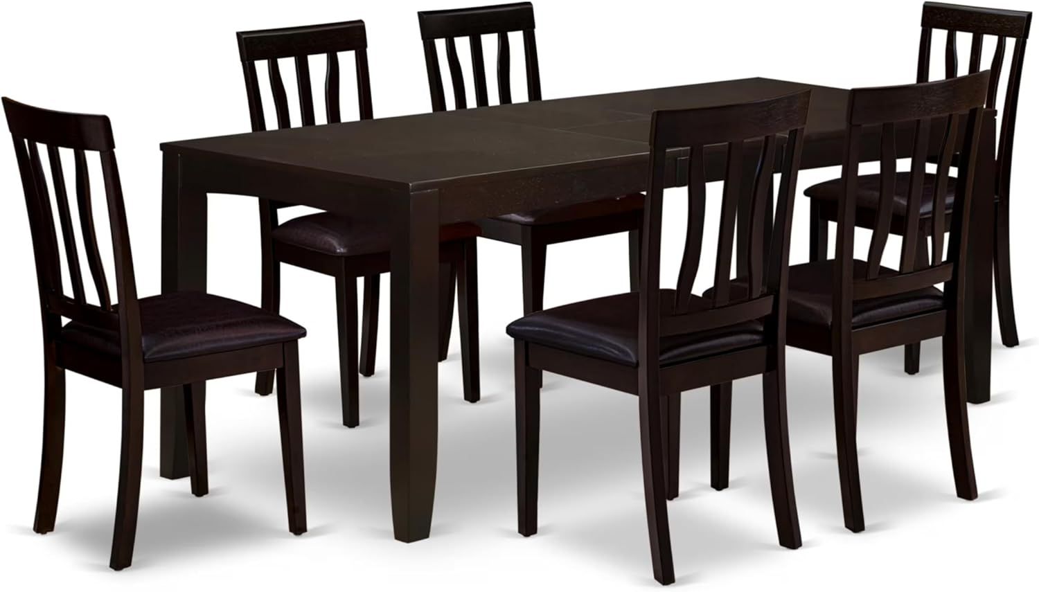 Cappuccino Rectangular 7-Piece Dining Set with Faux Leather Chairs