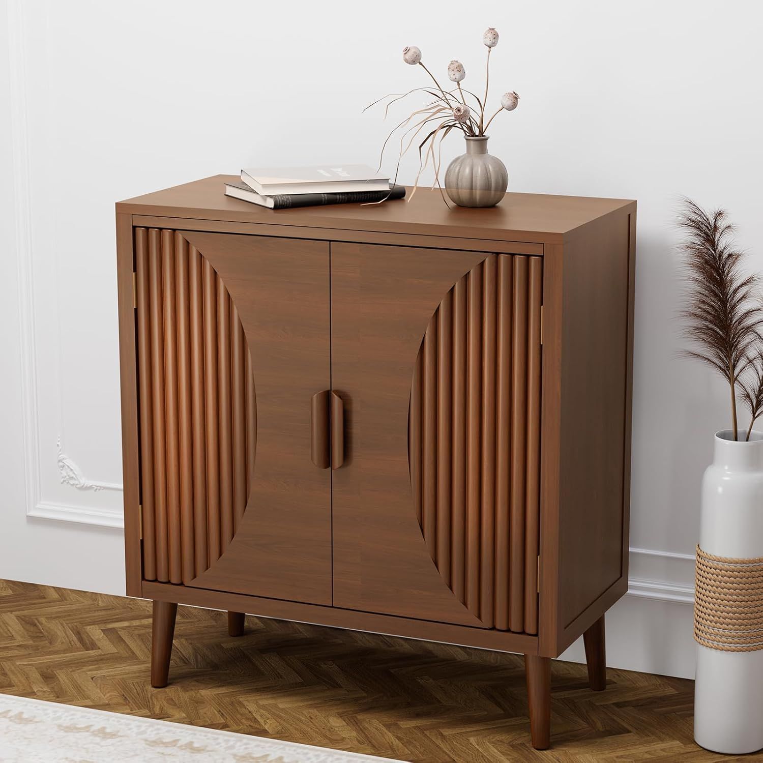 Walnut 2-Door Accent Cabinet with Adjustable Shelves