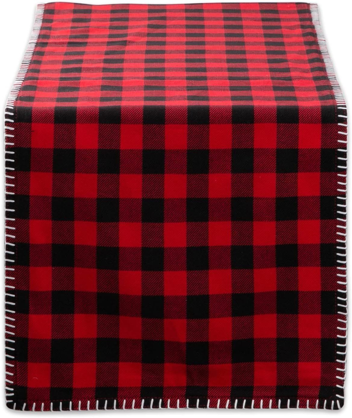 Red and Black Buffalo Check Cotton Table Runner with Whipstitch