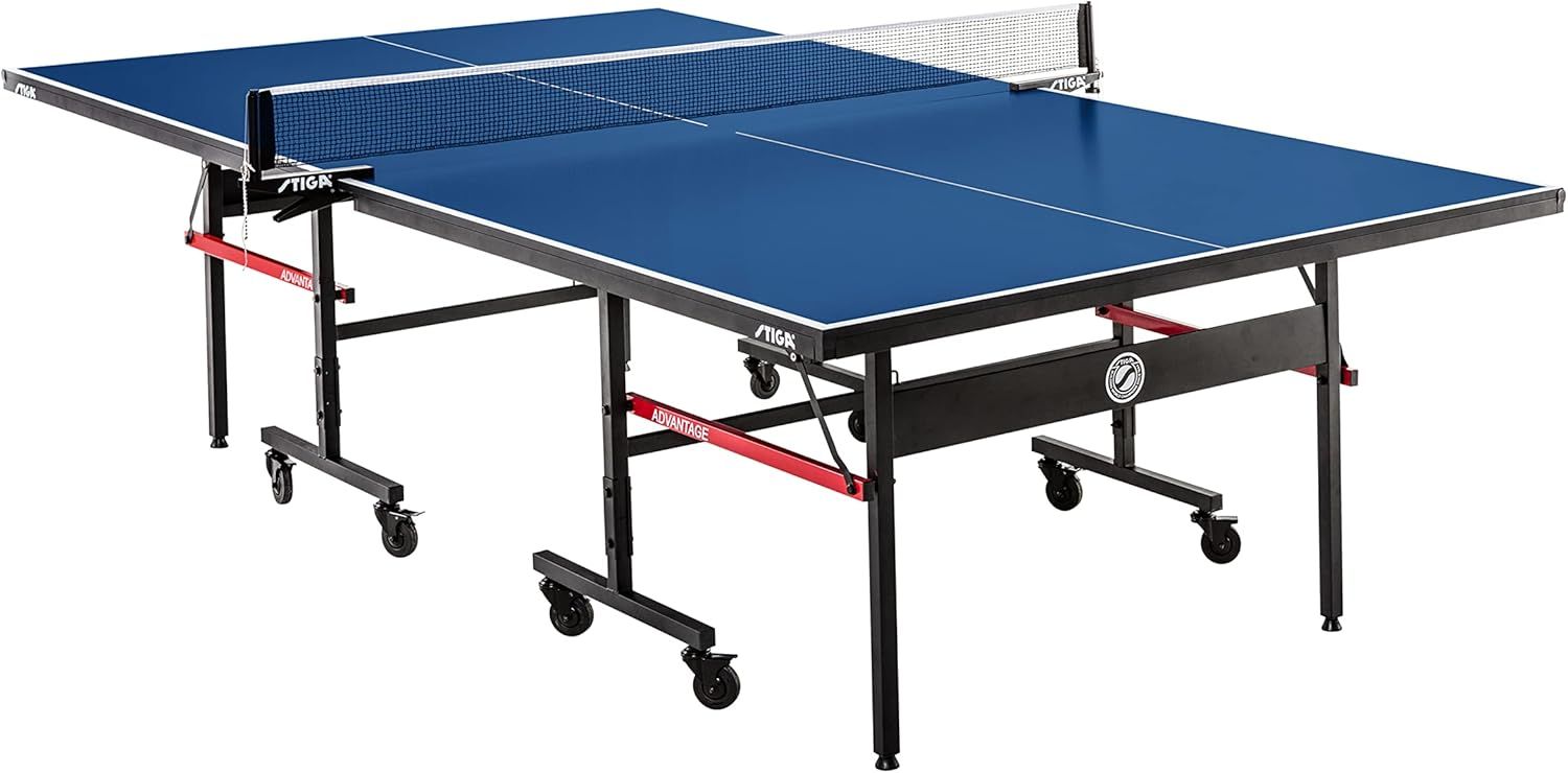 Blue Folding Table Tennis Table with Net and Wheels