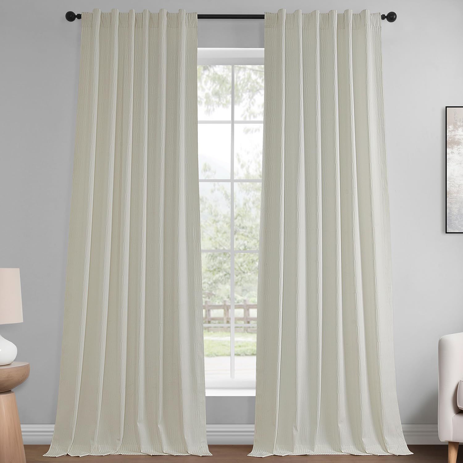 Ivory Velvet Room Darkening Ground Length Curtain Panel