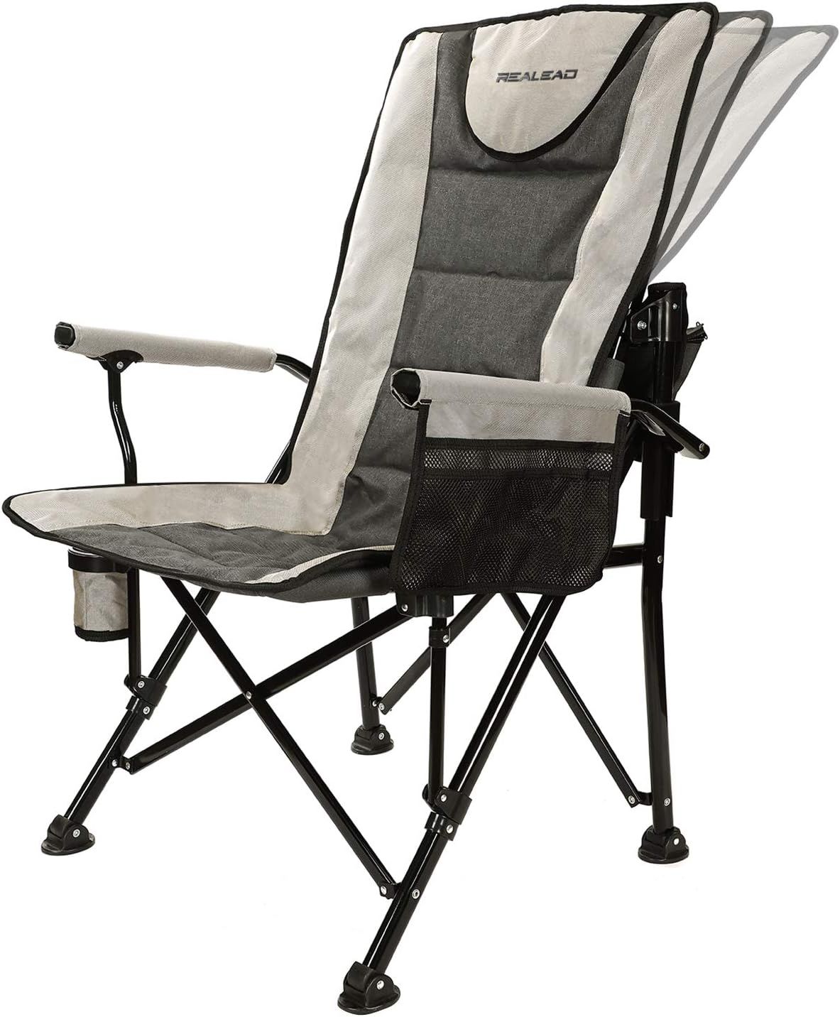 Adjustable Gray and Black Ergonomic Camping Chair with Armrests