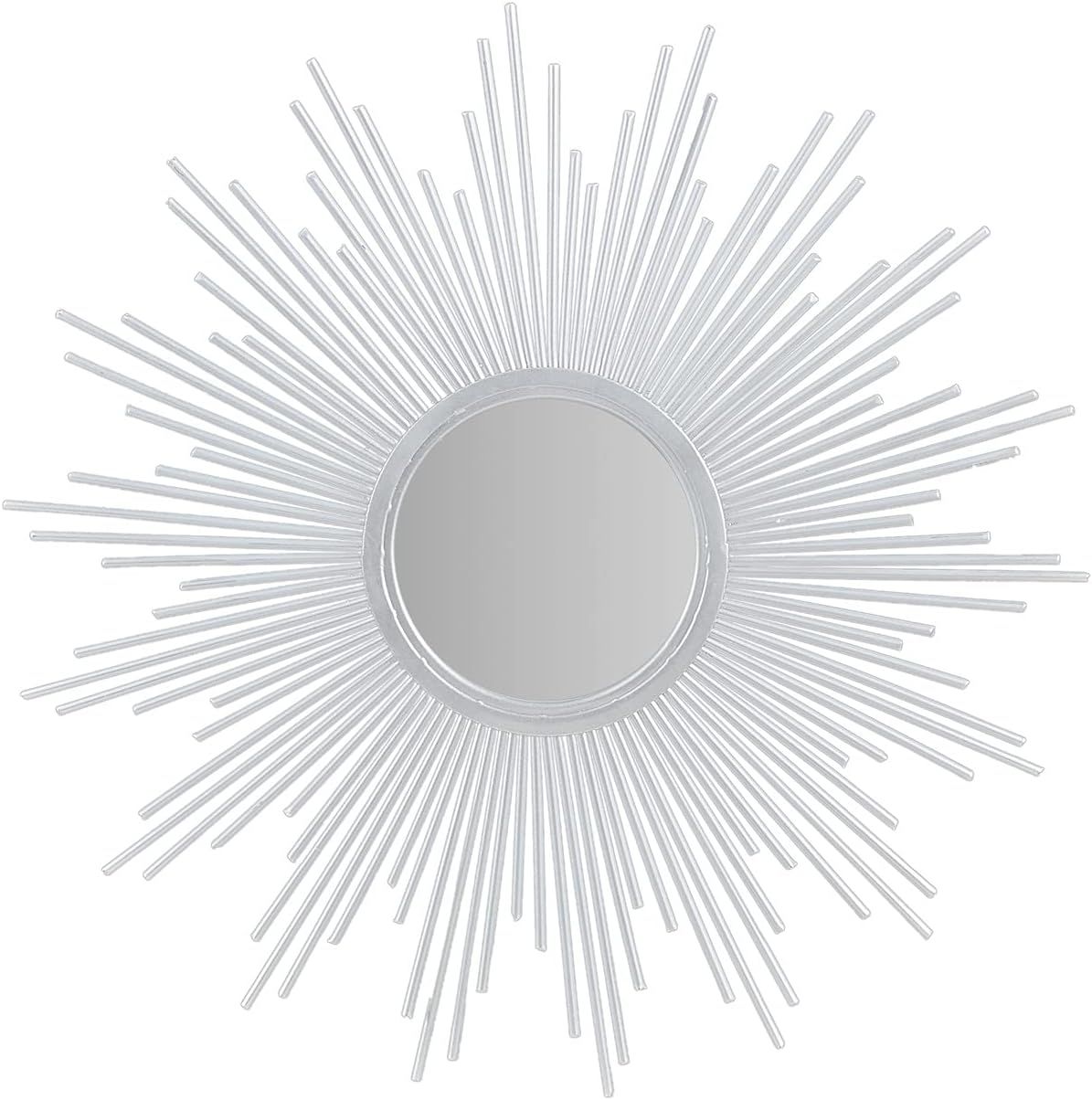 Glamorous Silver and Gold Sunburst Round Wood Wall Mirror