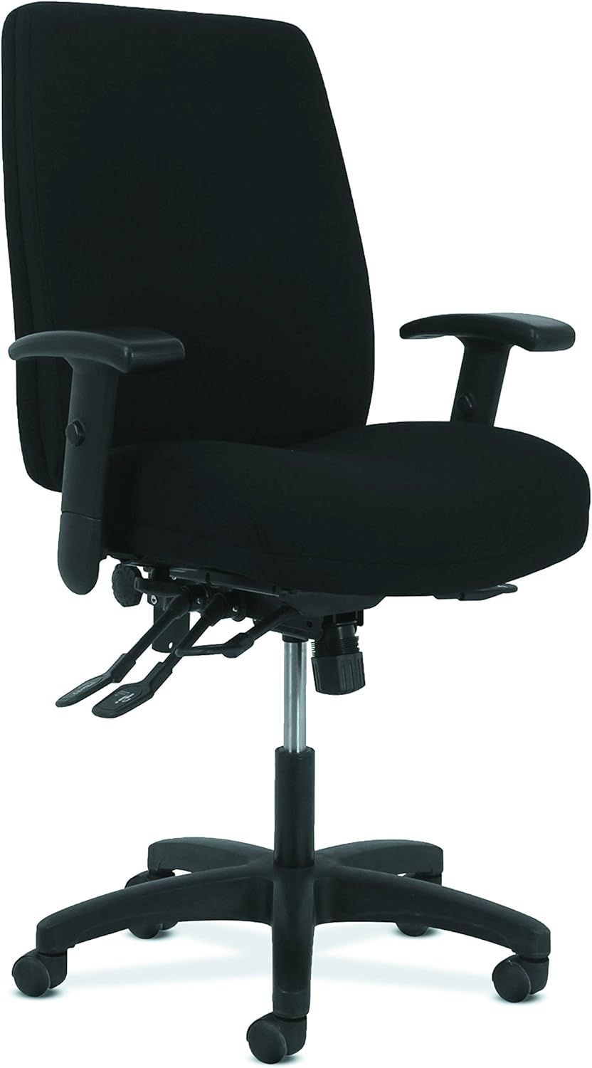 Modern High-Back Black Fabric Task Chair with Adjustable Arms