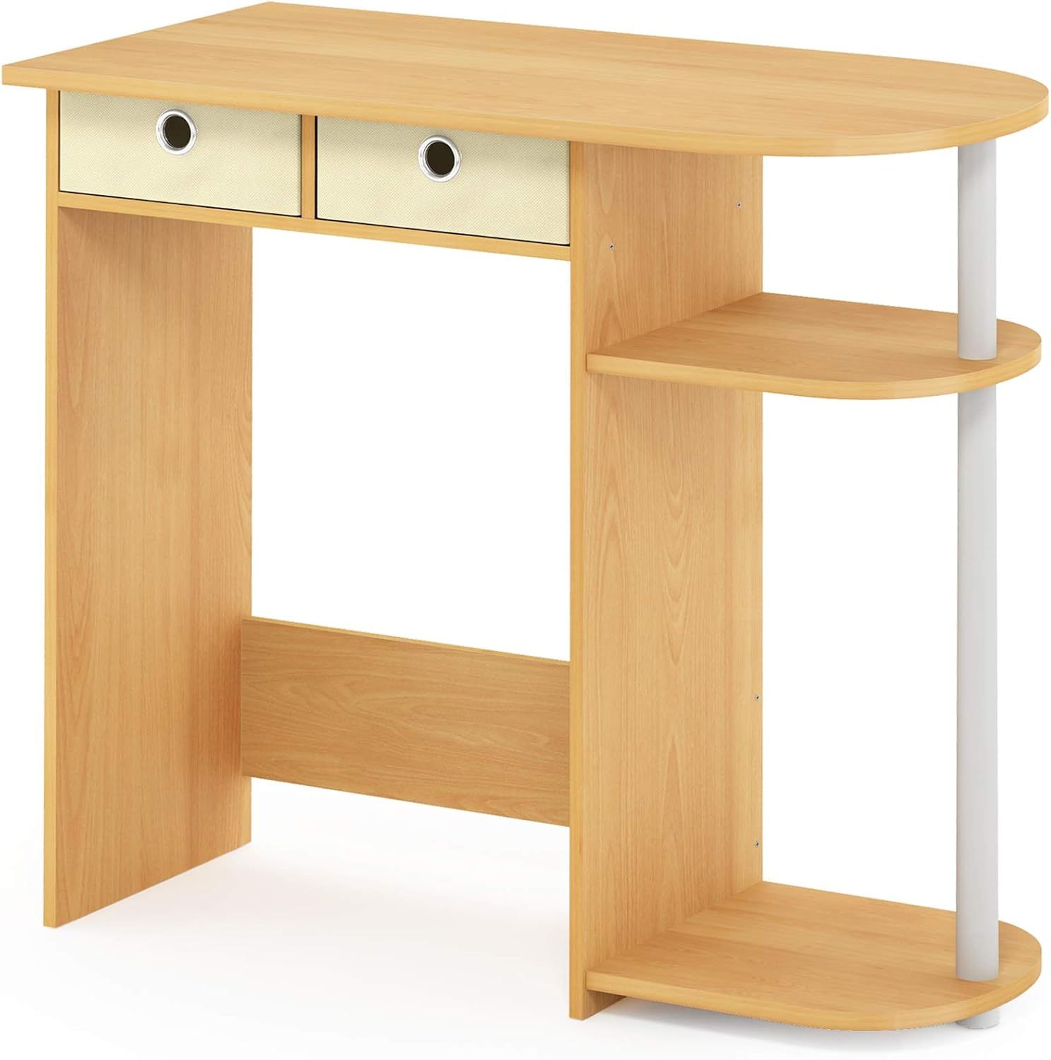 Beech and Ivory Compact Computer Desk with Drawers