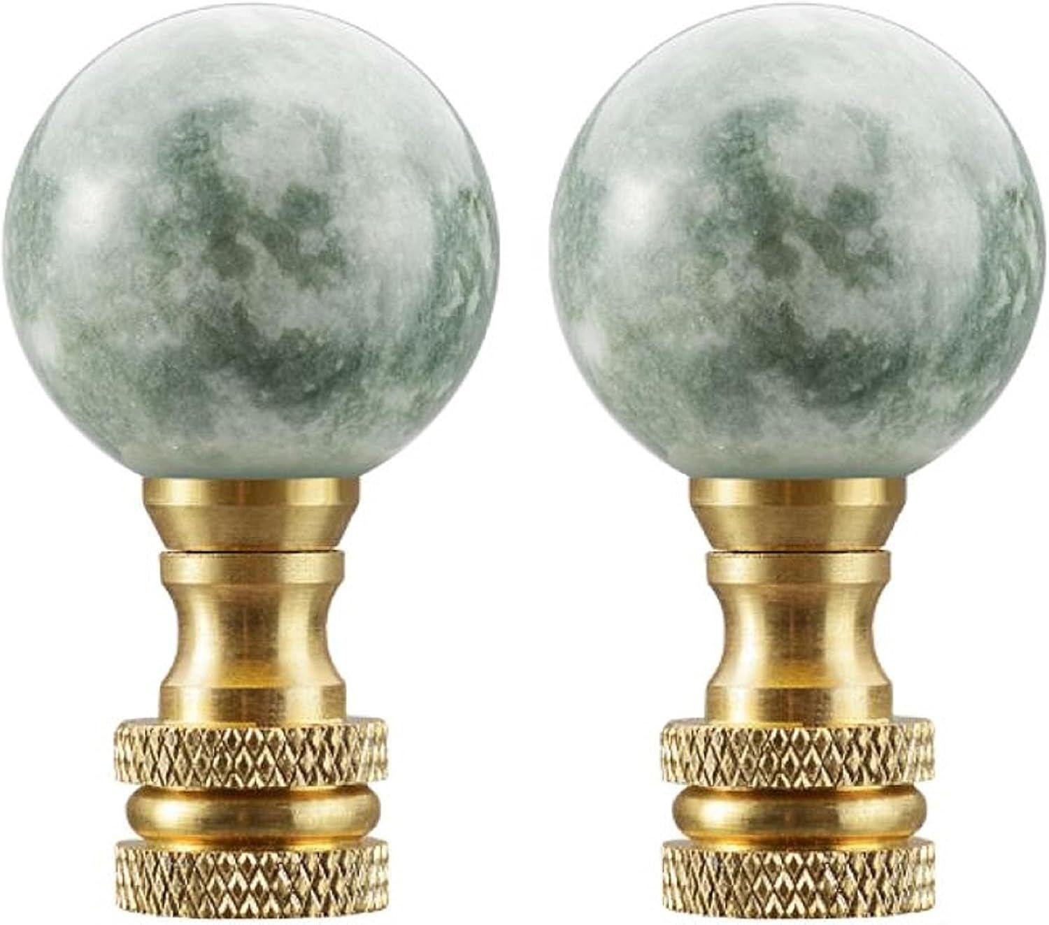 Green Faux Marble Ball Finials with Brass Finish, 2 Pack