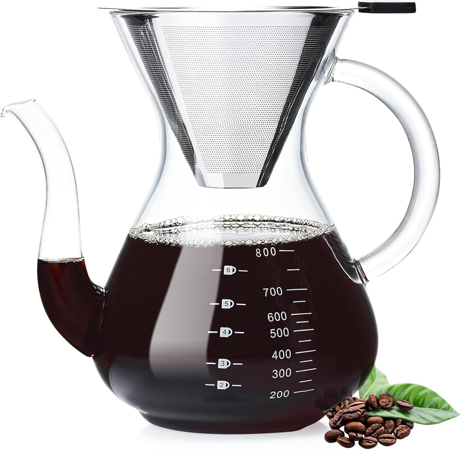 Clear Borosilicate Glass Pour Over Coffee Maker with Stainless Steel Filter