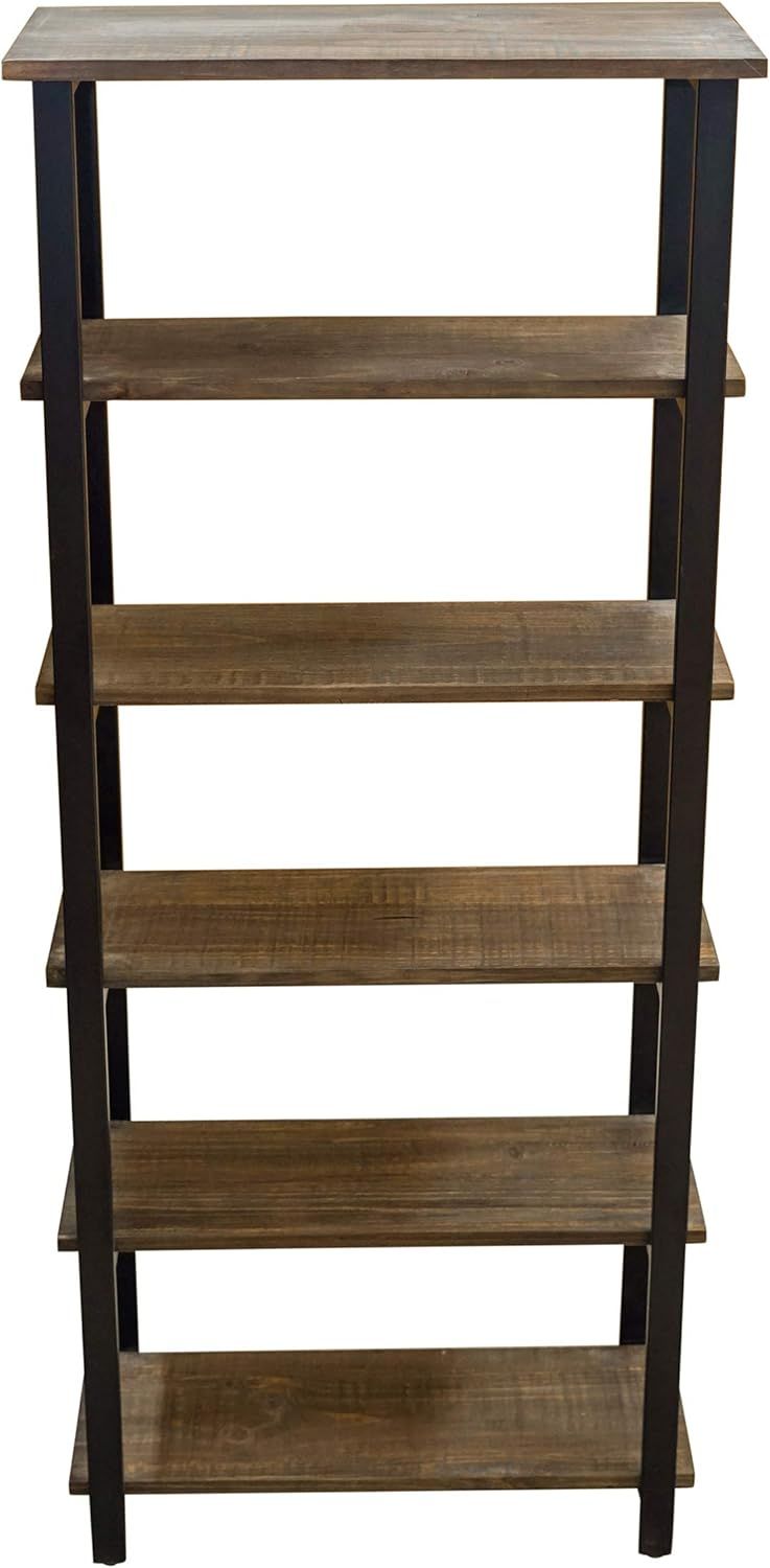 Modern Farmhouse 71" Black Pine Wood Bookcase with Metal Legs