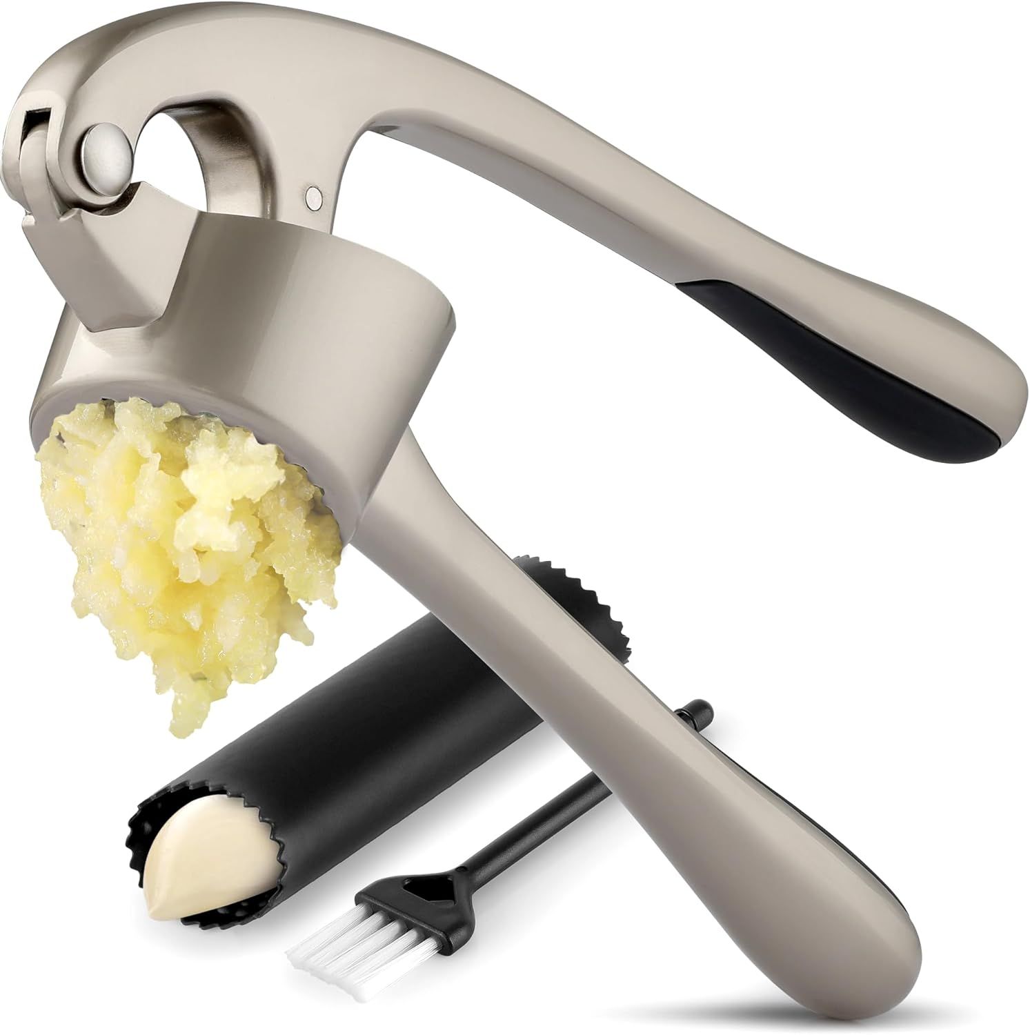 Large Silver Stainless Steel Garlic Press Set