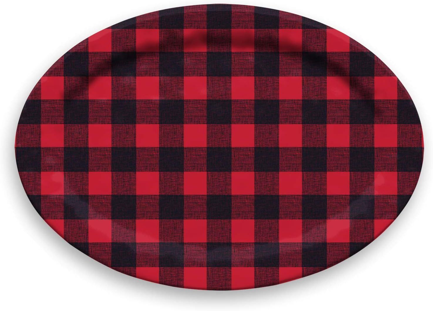 Red and Black Buffalo Check Melamine Oval Platter