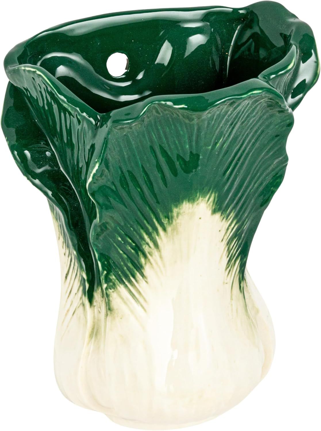 Green and White Stoneware Cabbage Shaped Wall Vase Planter