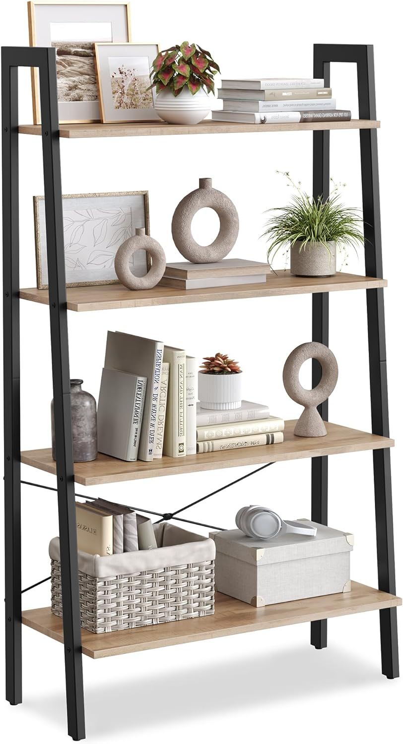 Camel Brown and Black 4-Tier Adjustable Ladder Shelf