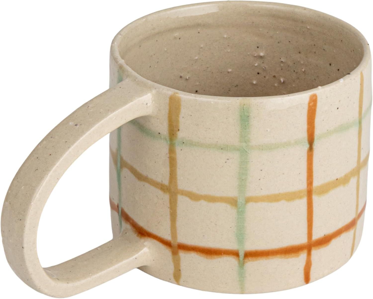 Multicolor Checkered Ceramic Round Mug with Handle