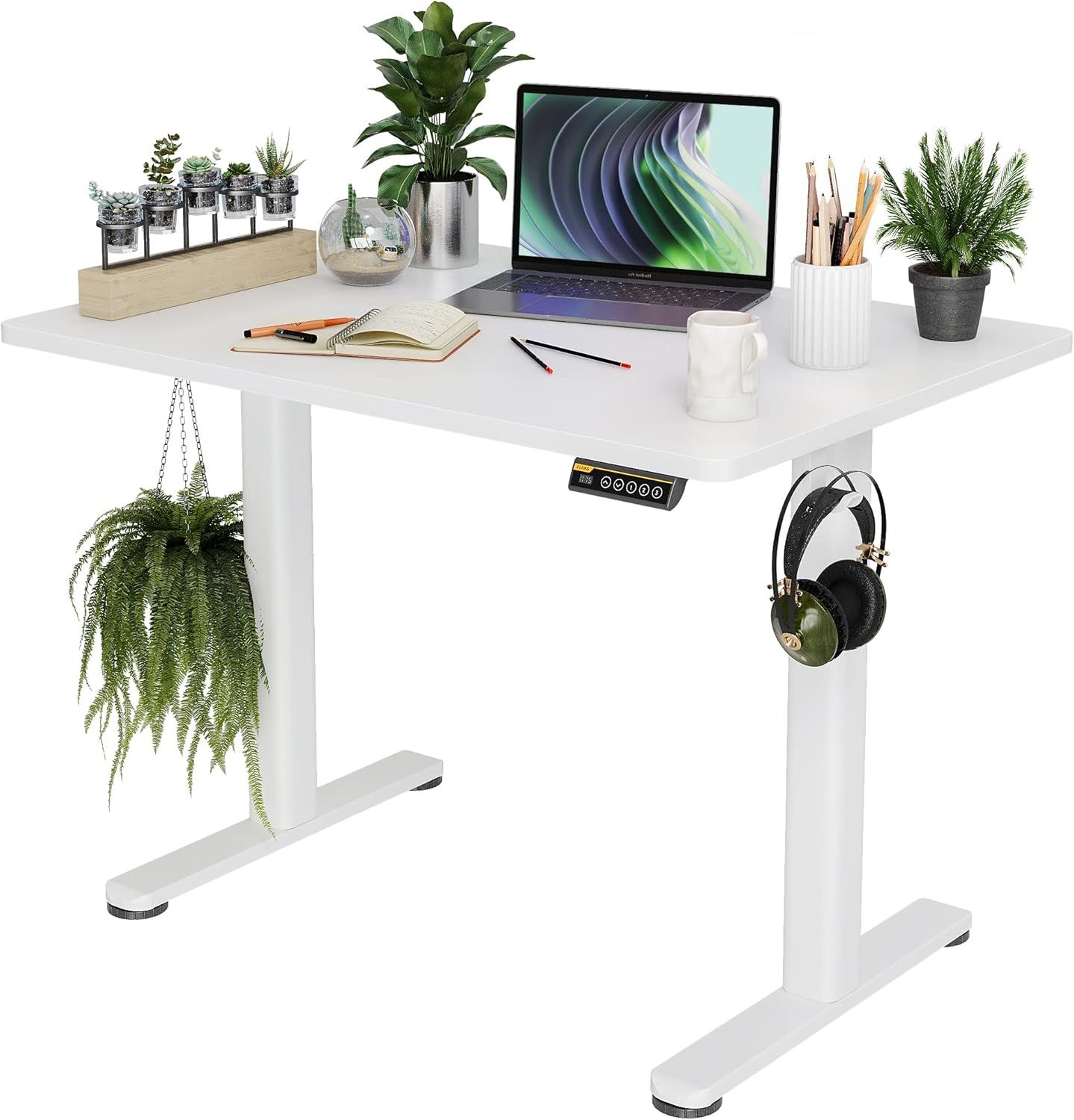 White Adjustable Height Electric Standing Desk with Steel Frame