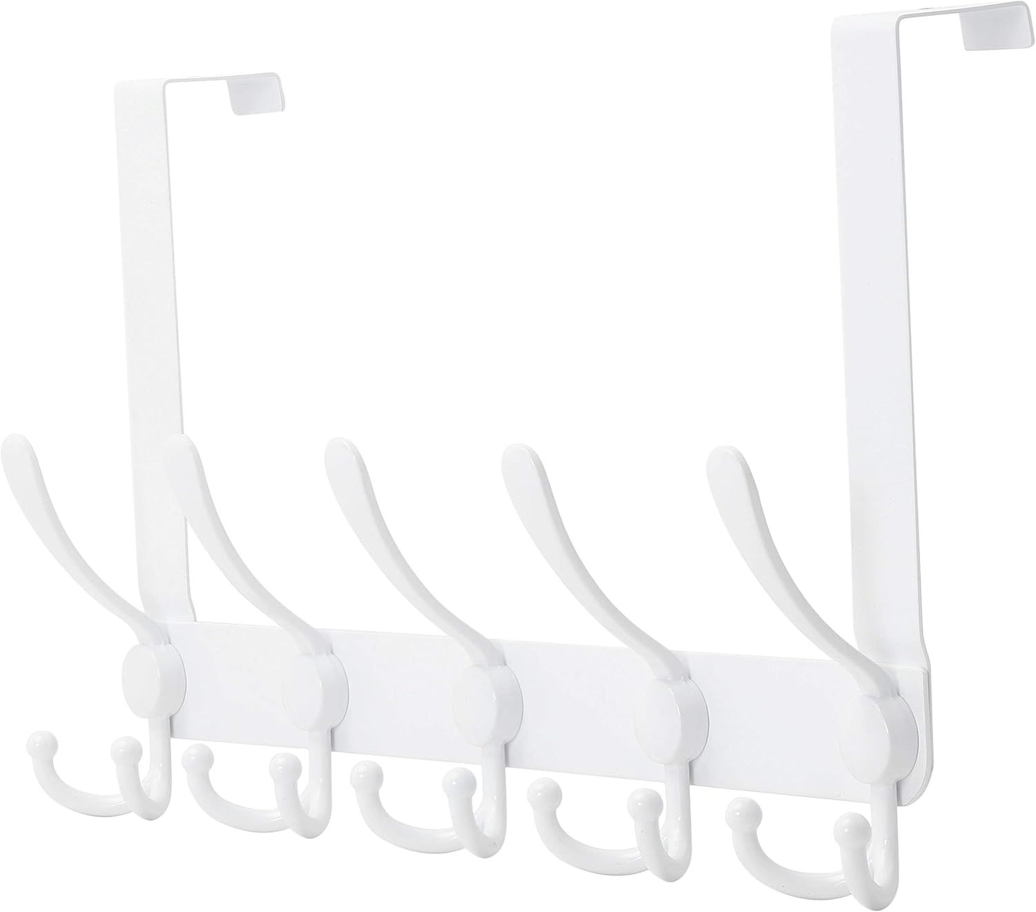 Heavy Duty White Stainless Steel Over the Door Hanger with 5 Hooks