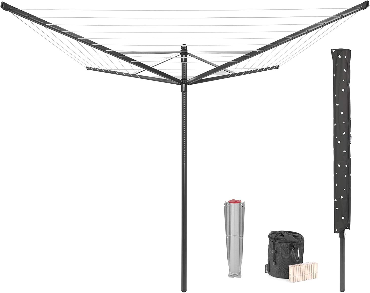 Anthracite Height Adjustable Steel Outdoor Rotary Clothesline with Cover and Clothespins