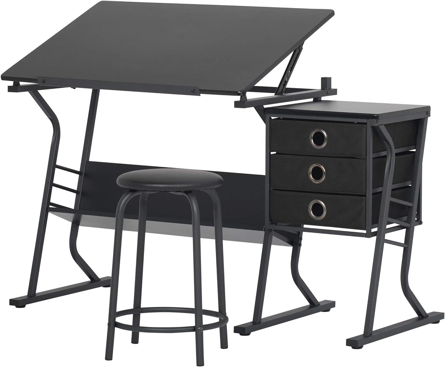 Eclipse 50" Black Matte Steel Adjustable Craft Desk with Storage