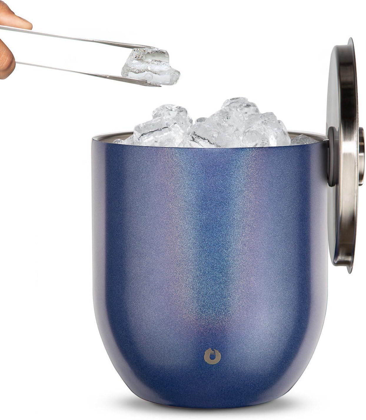 Shimmer Blue Stainless Steel Insulated Ice Bucket with Lid and Tongs