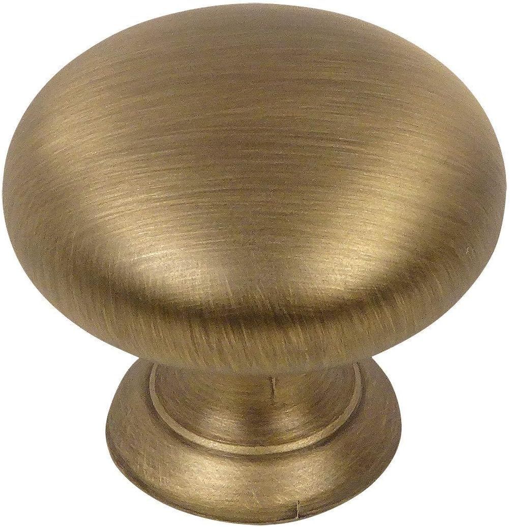 Brushed Antique Brass Round Mushroom Cabinet Knob