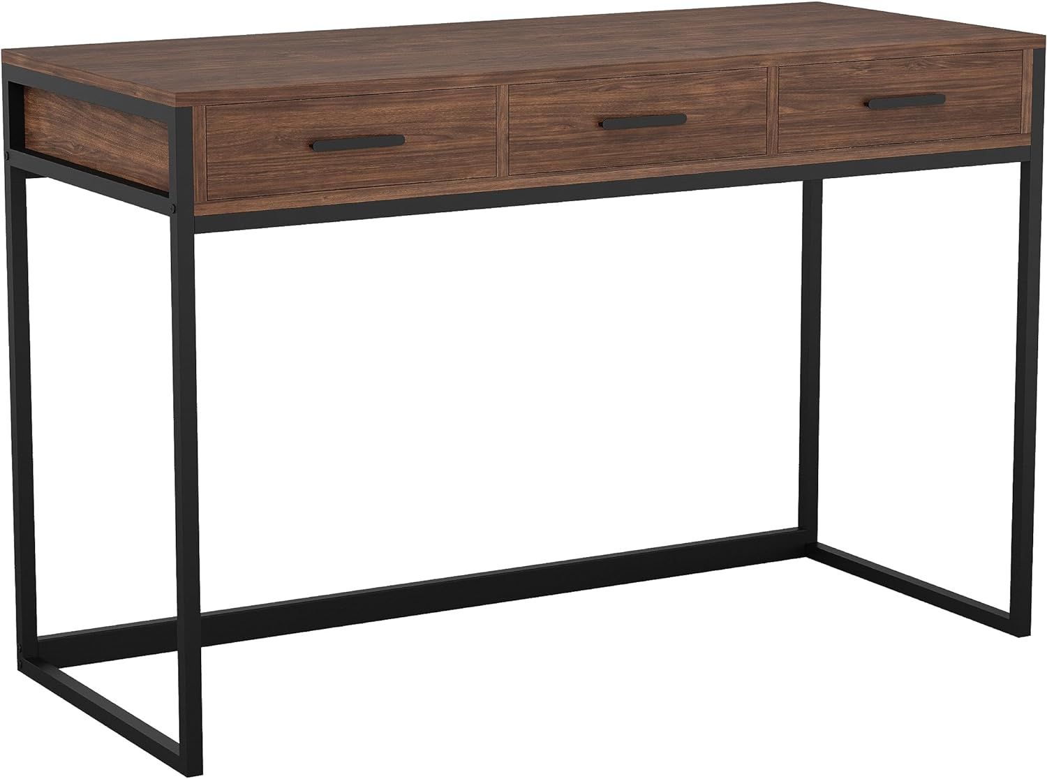 Walnut Wood Grain Desk with Oil Rubbed Bronze Frame and Drawers