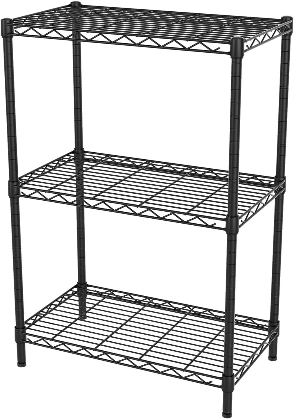 Black Adjustable 3-Tier Carbon Steel Wire Shelving Unit