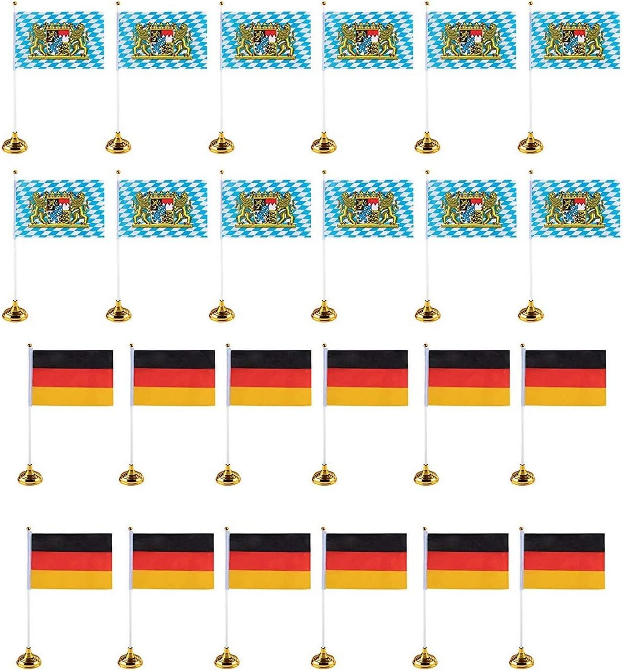 Bavarian and German Polyester Desk Flags with Stands, 24 Pieces