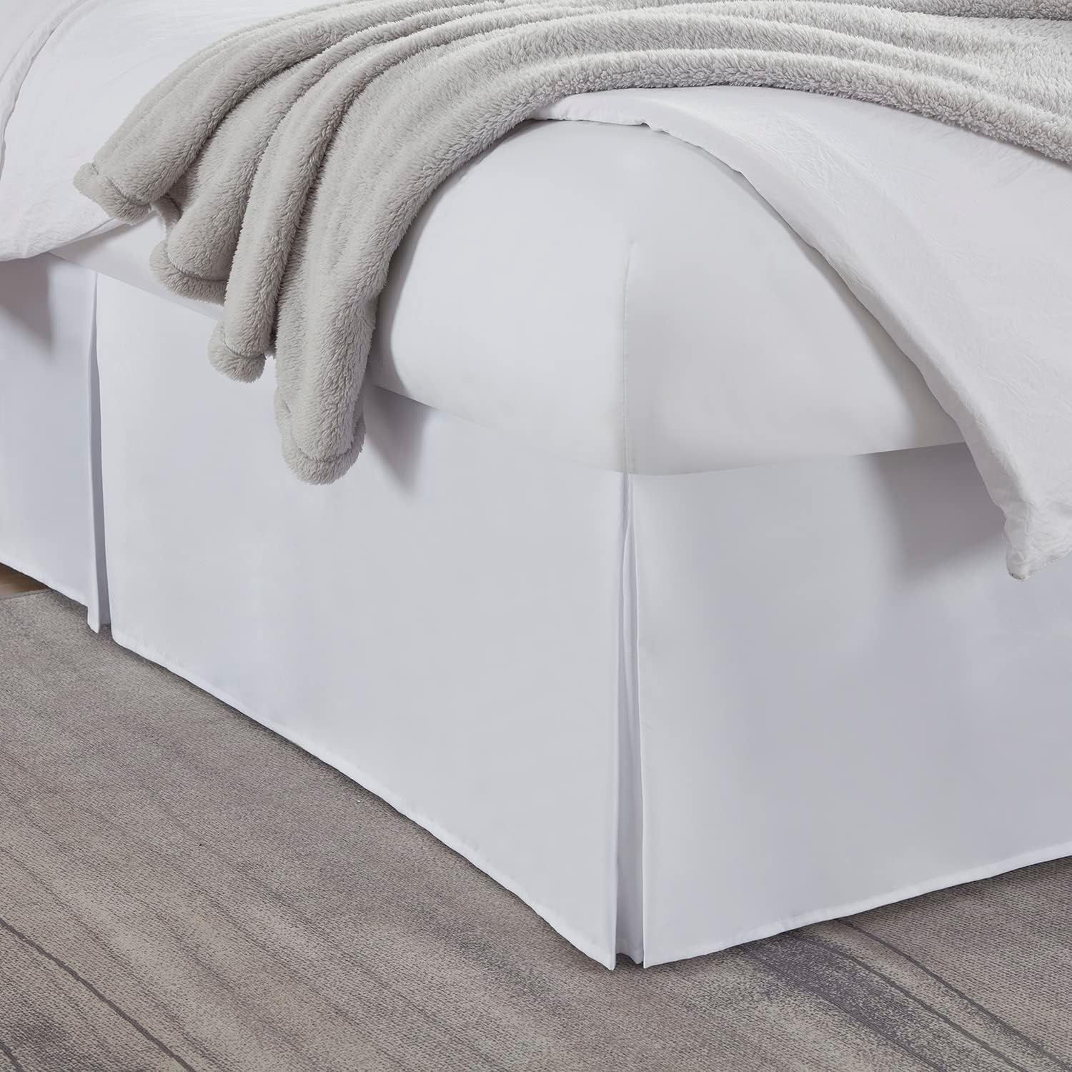 White Queen Size Microfiber Pleated Bed Skirt with 14-Inch Drop