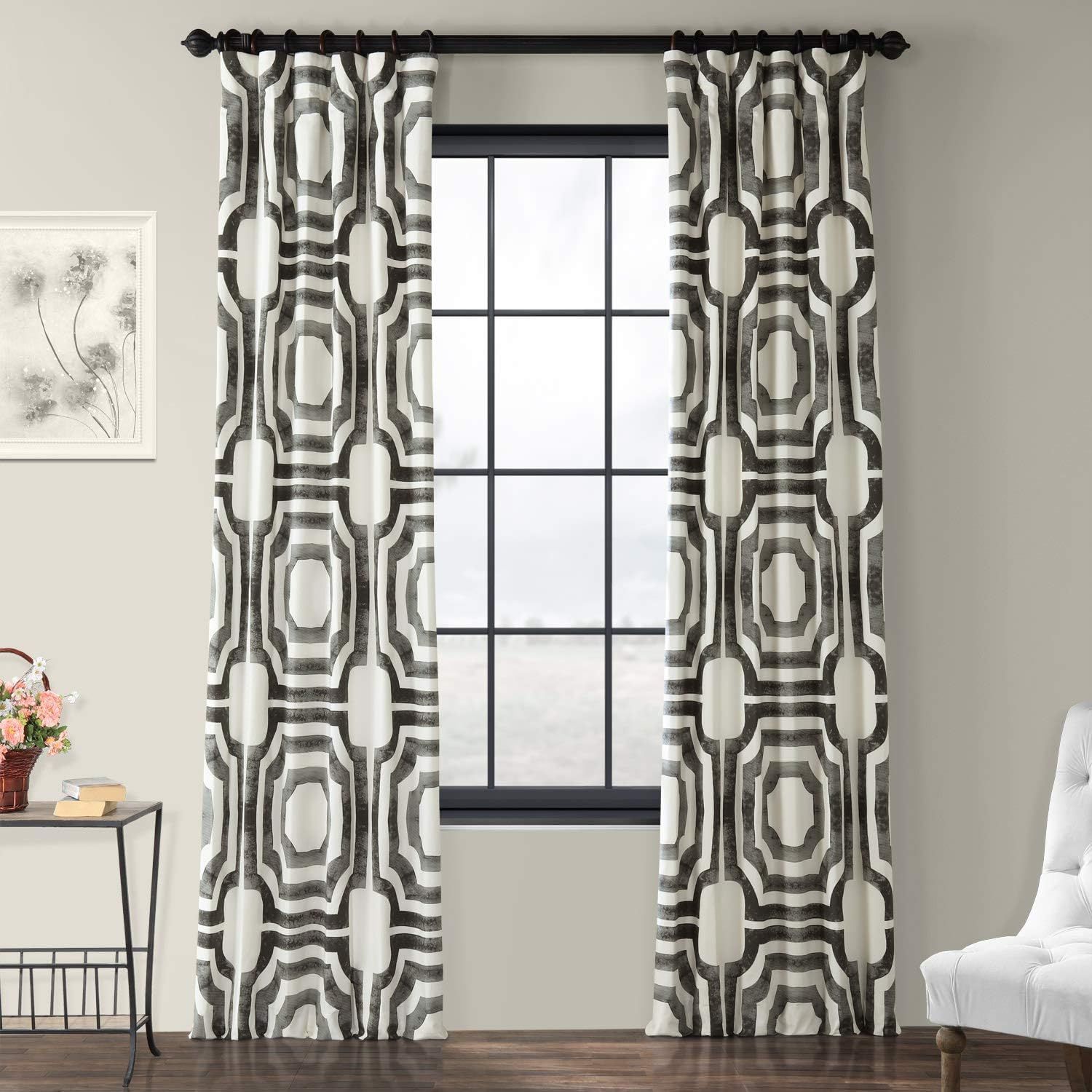 Mecca Steel Geometric Cotton Room-Darkening Window Panel, 108" x 50"