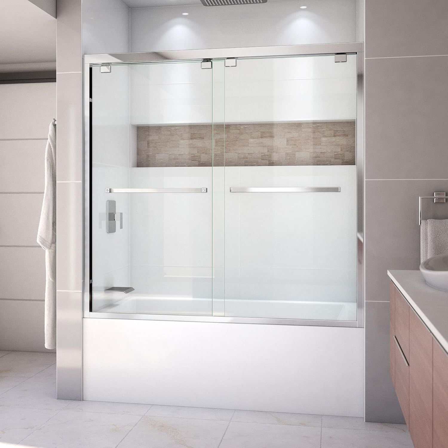 Encore 60'' Clear Tempered Glass Frameless Sliding Tub Door