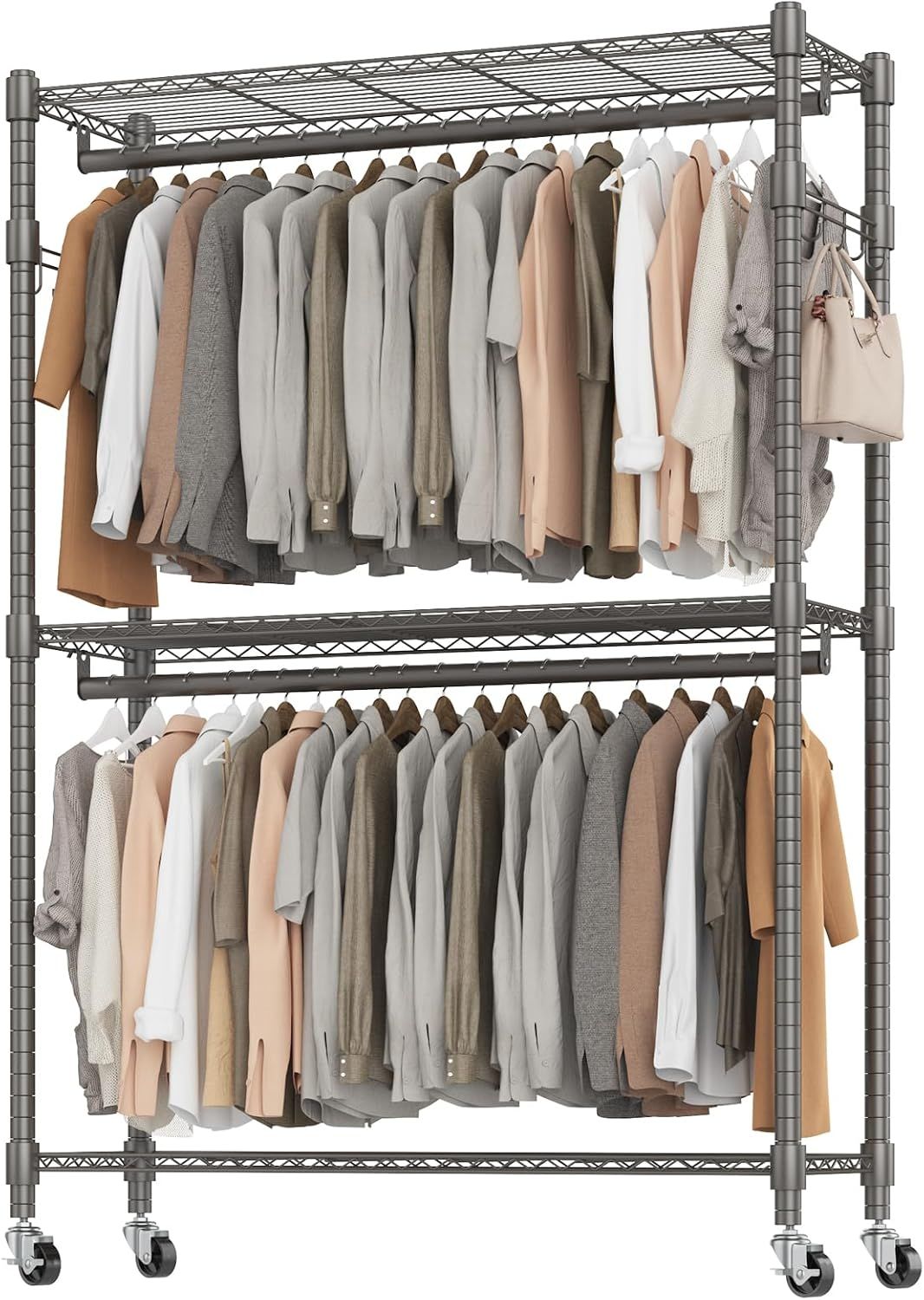 Heavy Duty Chrome Portable Garment Rack with Adjustable Shelves