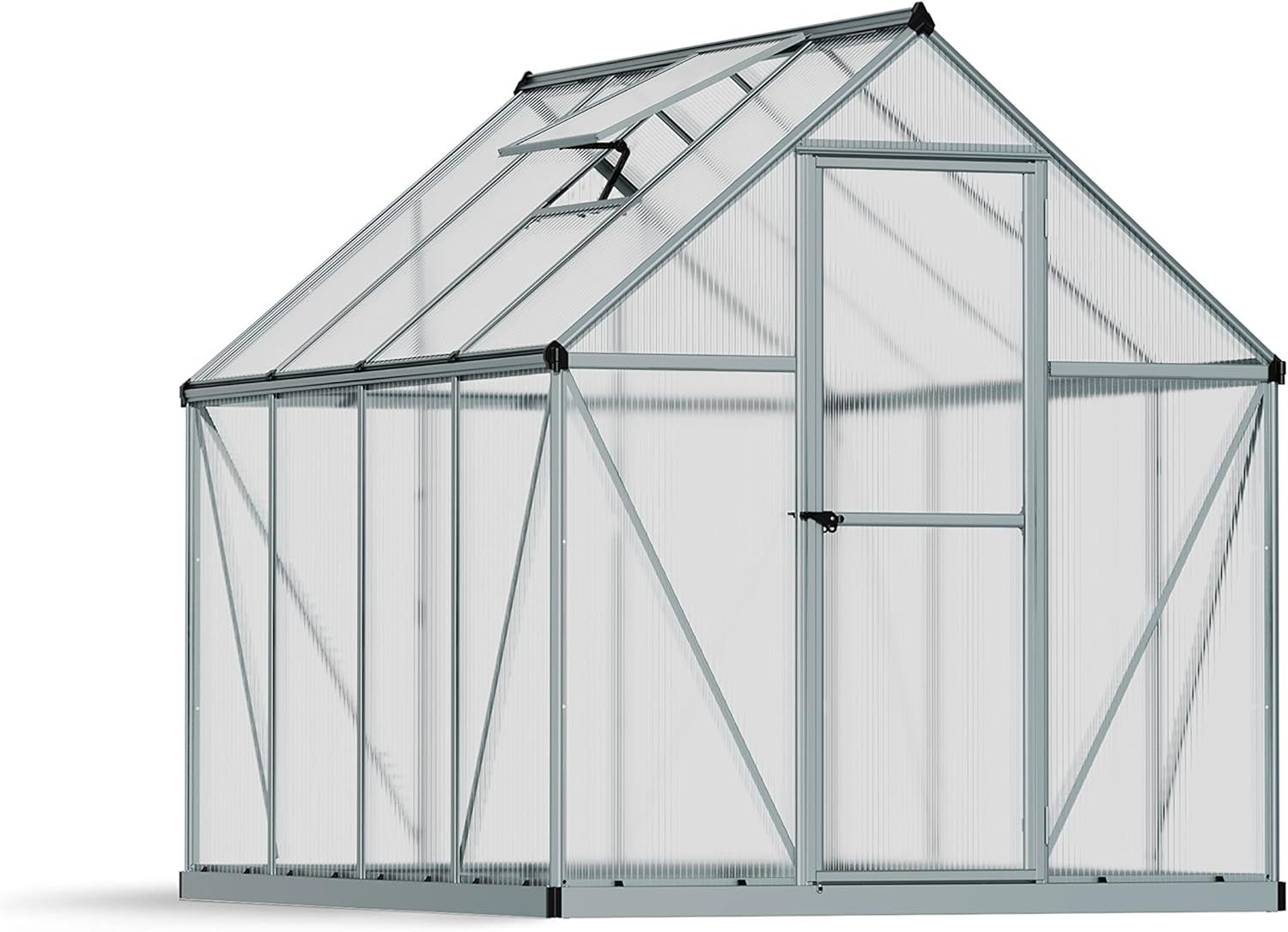 Silver Polycarbonate Aluminum Frame Walk-In Greenhouse 6' x 8'