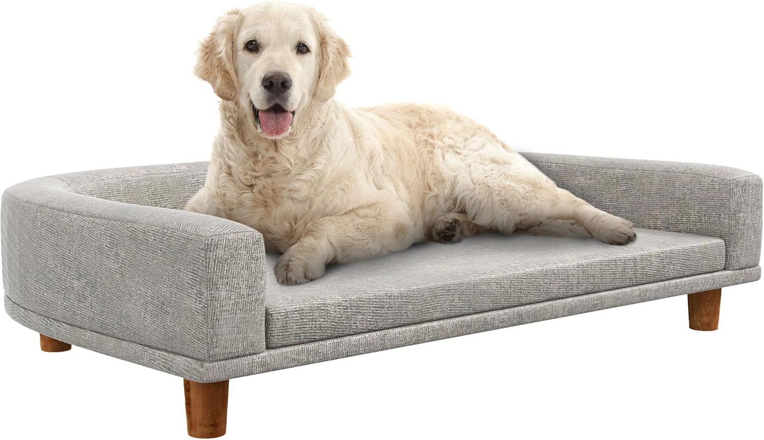 Gray Wooden Leg Pet Sofa with Washable Cushion