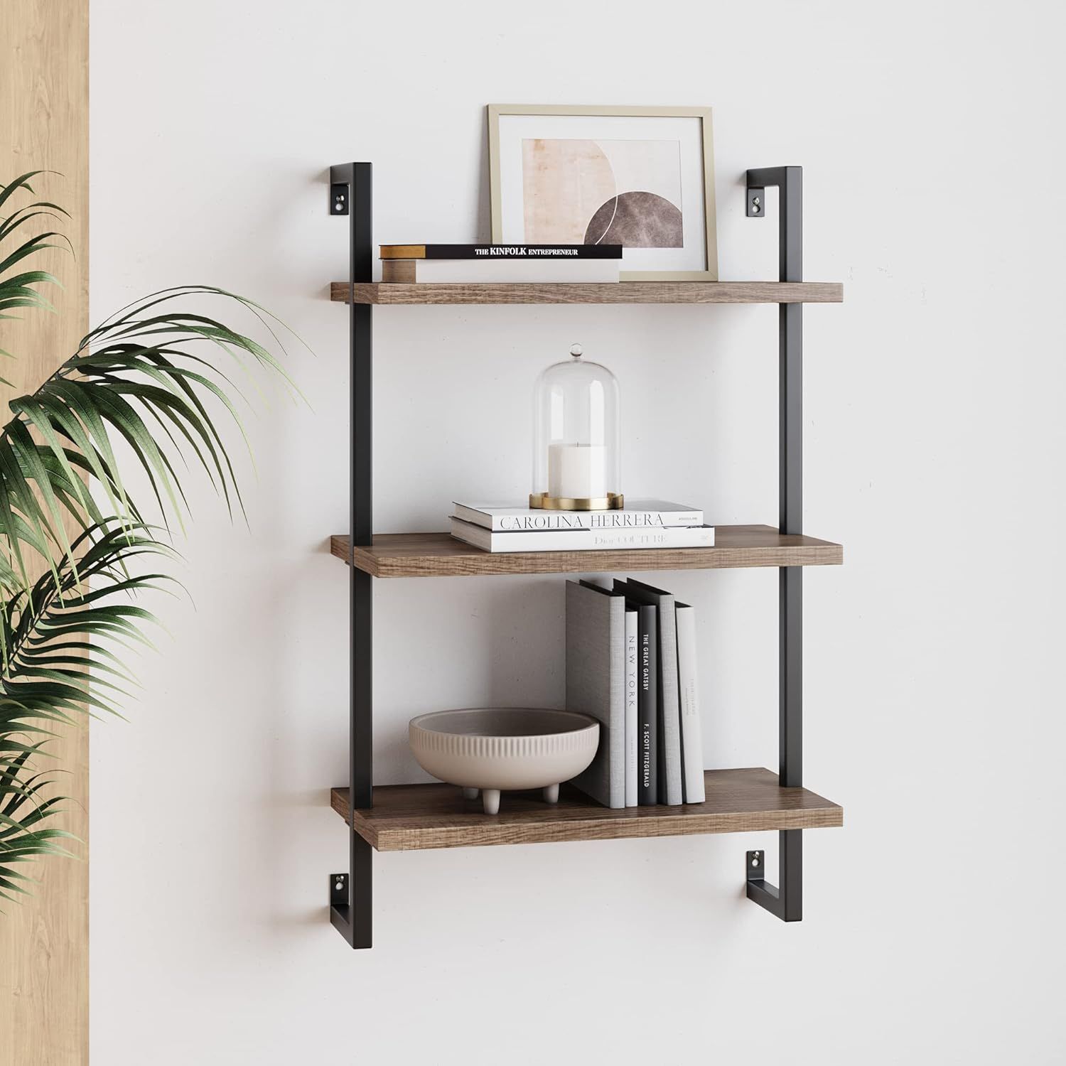 Theo 3-Shelf Rustic Oak and Black Industrial Bookcase