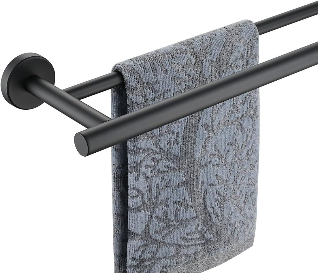 Matte Black Stainless Steel Double Towel Bar, 20 Inch Wall Mounted