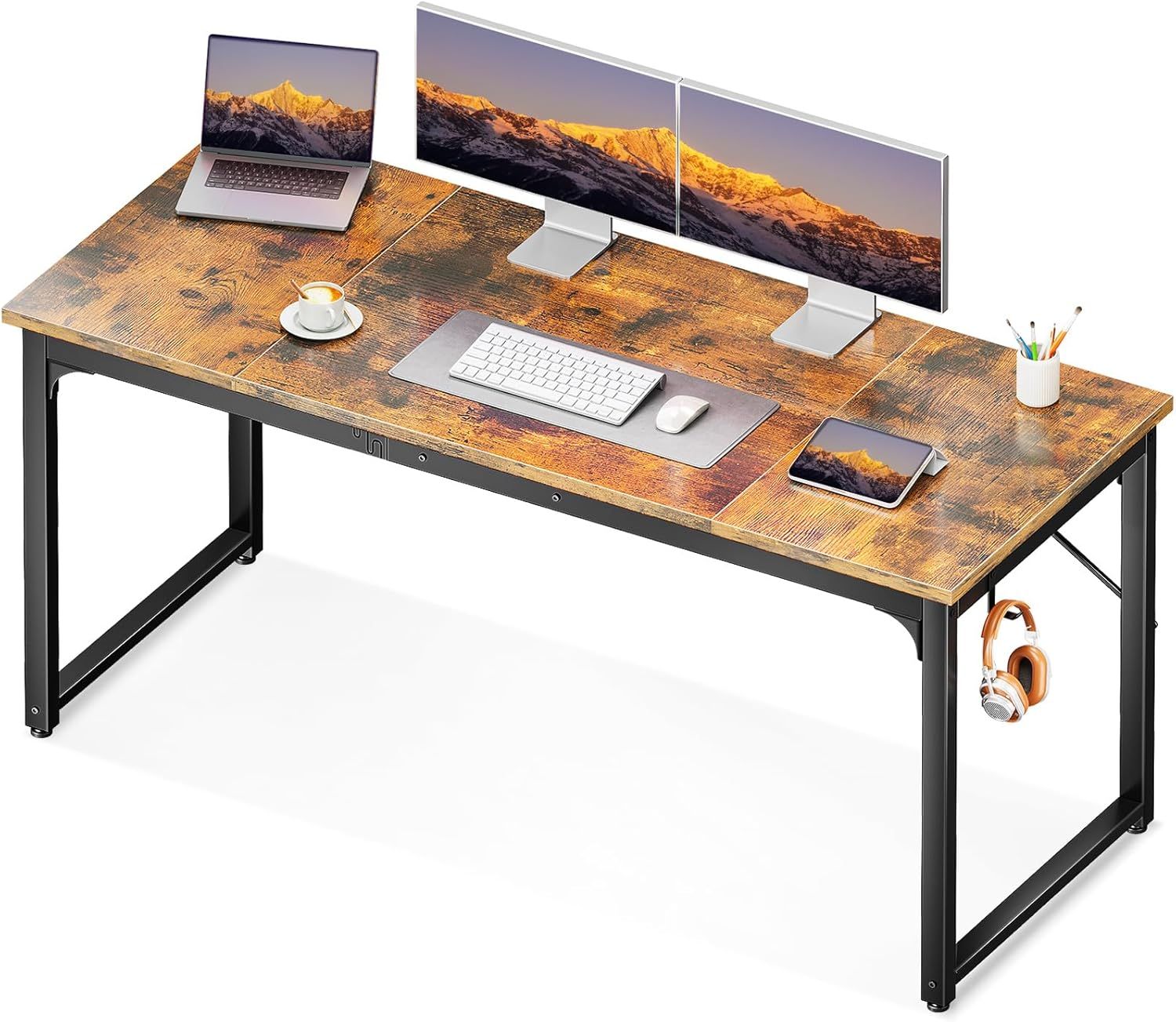 Vintage Engineered Wood Computer Desk with Steel Legs