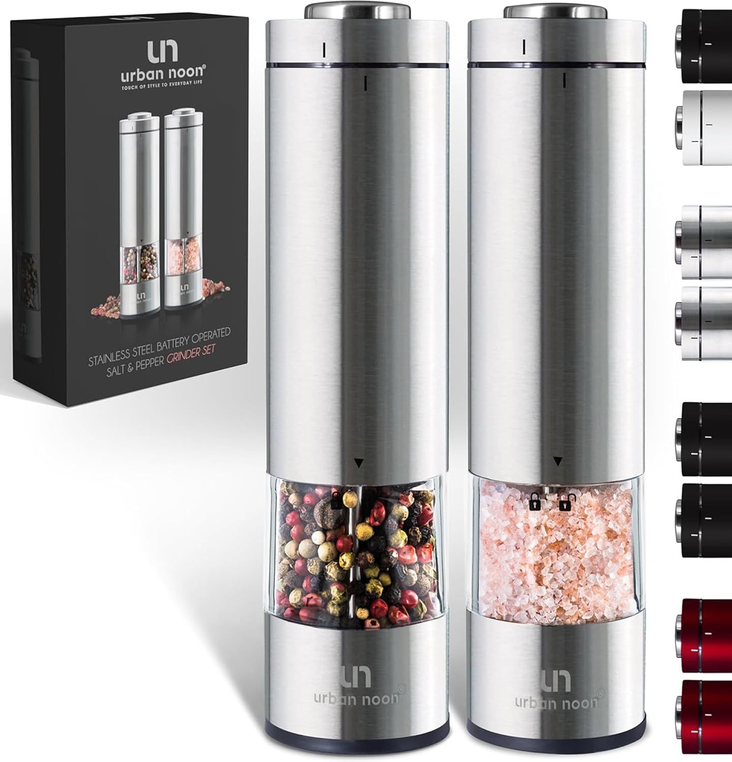 Stainless Steel Electric Salt and Pepper Grinder Set with LED Light